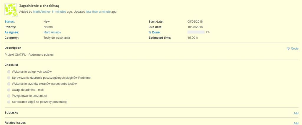 Checklist Redmine Plugin