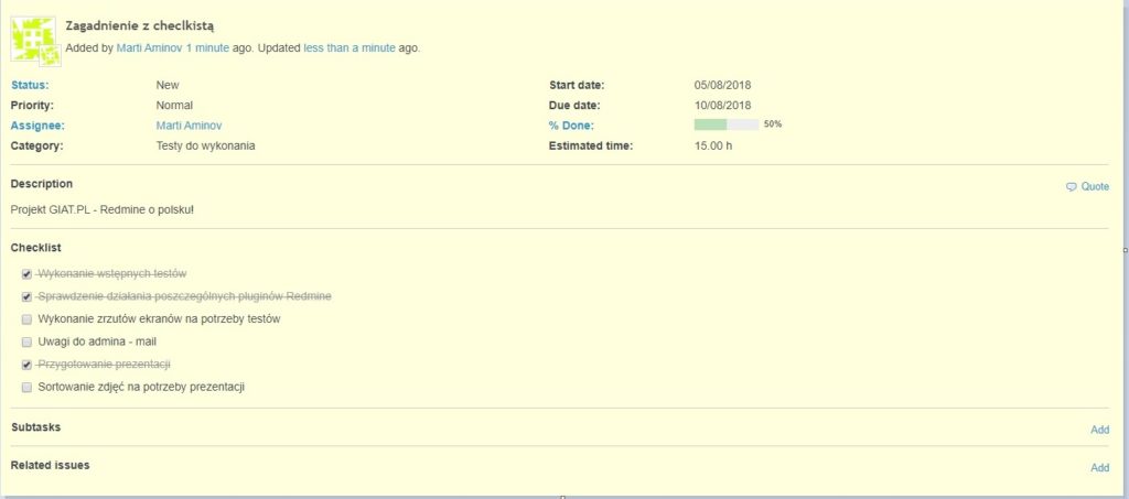 Checklist Redmine Plugin