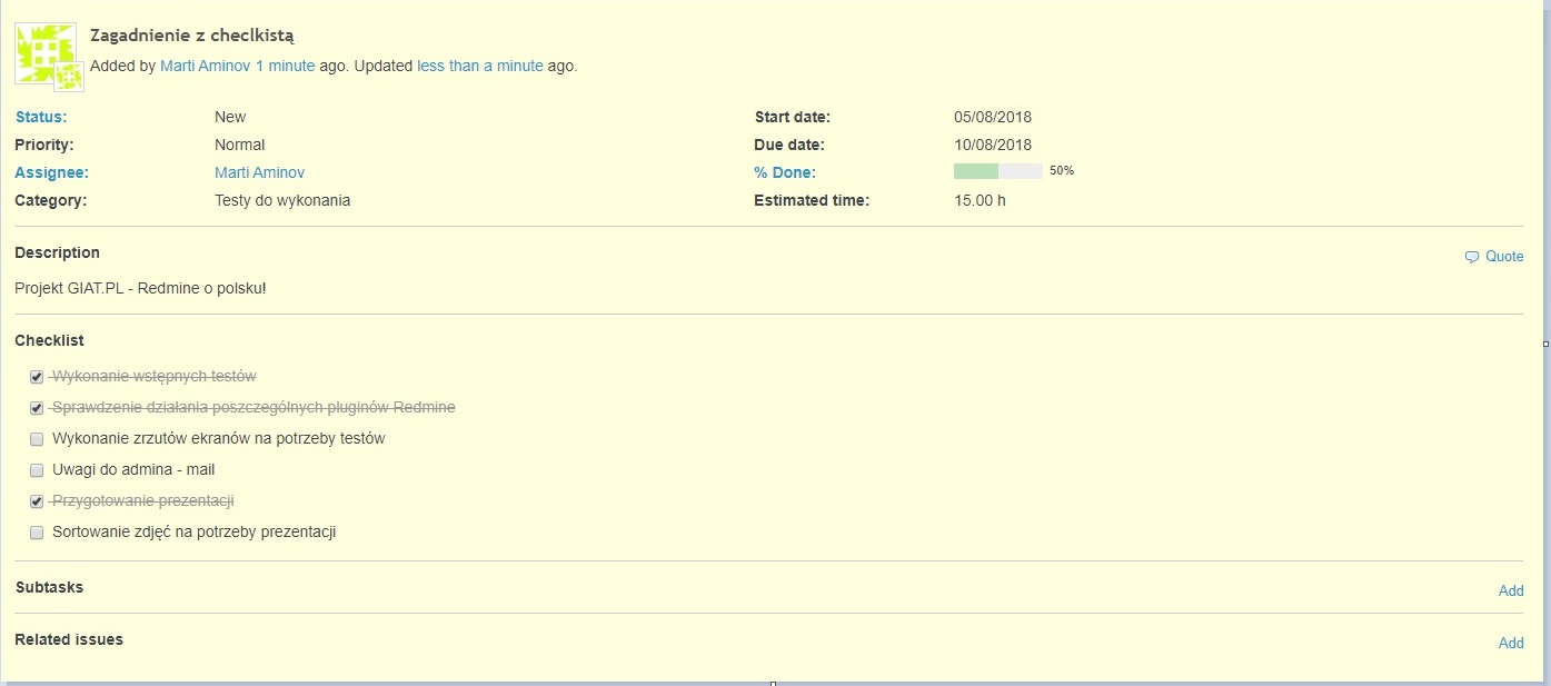 Checklist Redmine Plugin