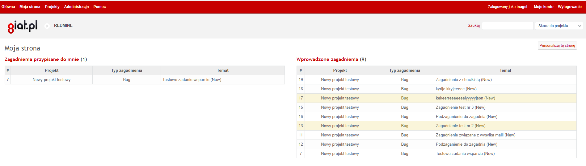 Redmine - Moja strona