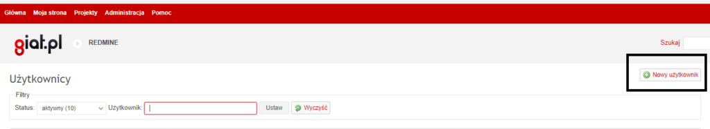 Dodawanie użytkowników Redmine i projektu