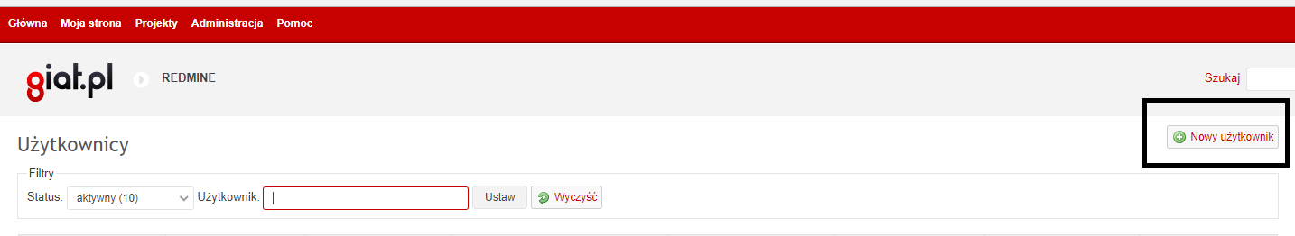 Dodawanie użytkowników Redmine i projektu