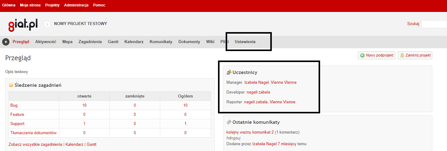 Dodawanie użytkowników Redmine i projektu