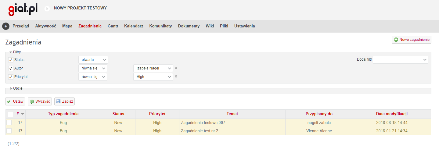 Redmine Przegladanie zagadnień i zarządzanie zagadnieniami