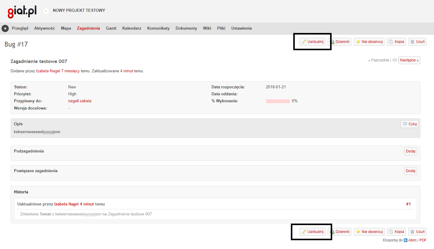 Redmine Przegladanie zagadnień i zarządzanie zagadnieniami