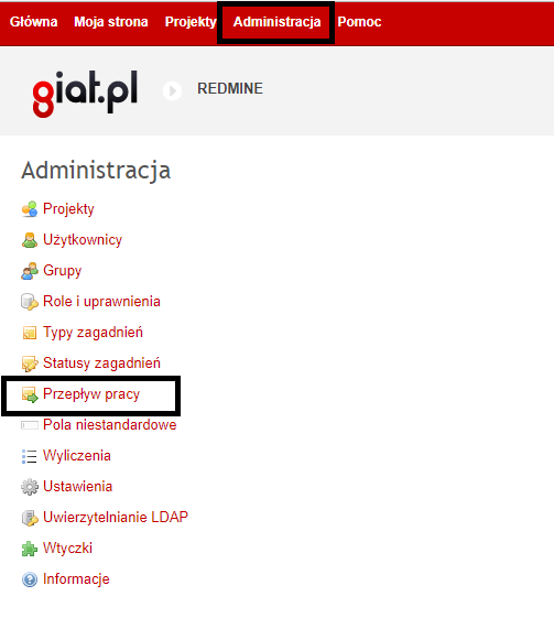 ustawienia przepływu pracy