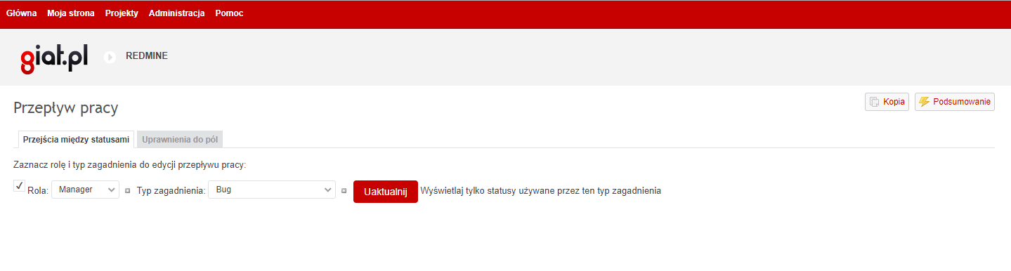 ustawienia przepływu pracy