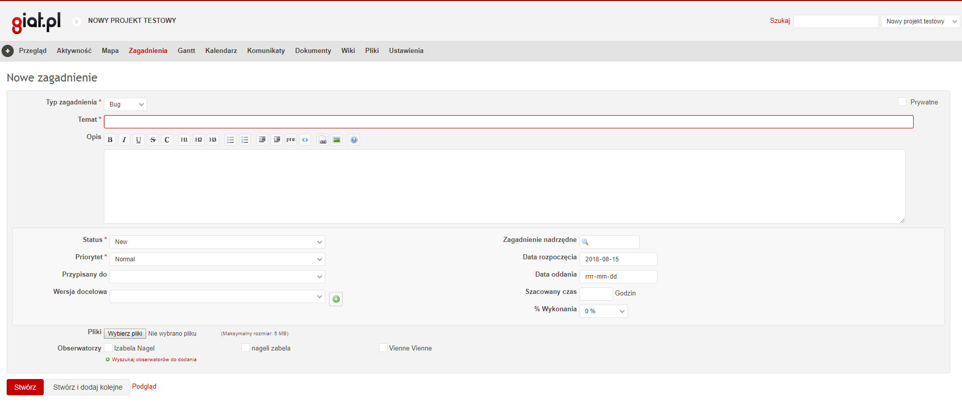 Redmine Zagadnienia i kategorie_Screen3