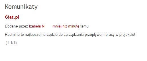Redmine - komunikat