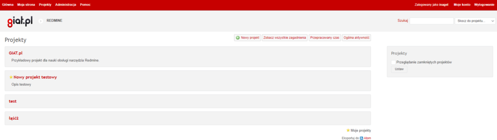 Redmine - projekty