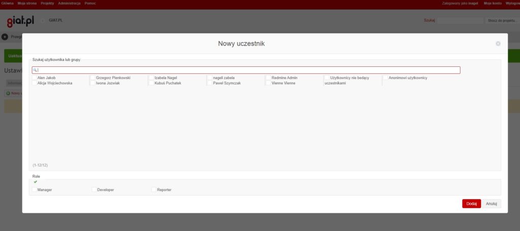 Redmine - uczestnicy